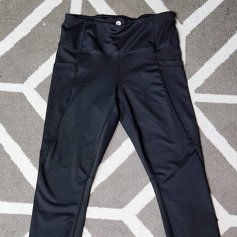 90 Degree Women Dark Green/Gray High Rise Pocket Active Leggings Pant Size M
